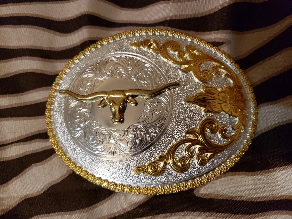 Klamra do paska Western Oval Longhorn Gold