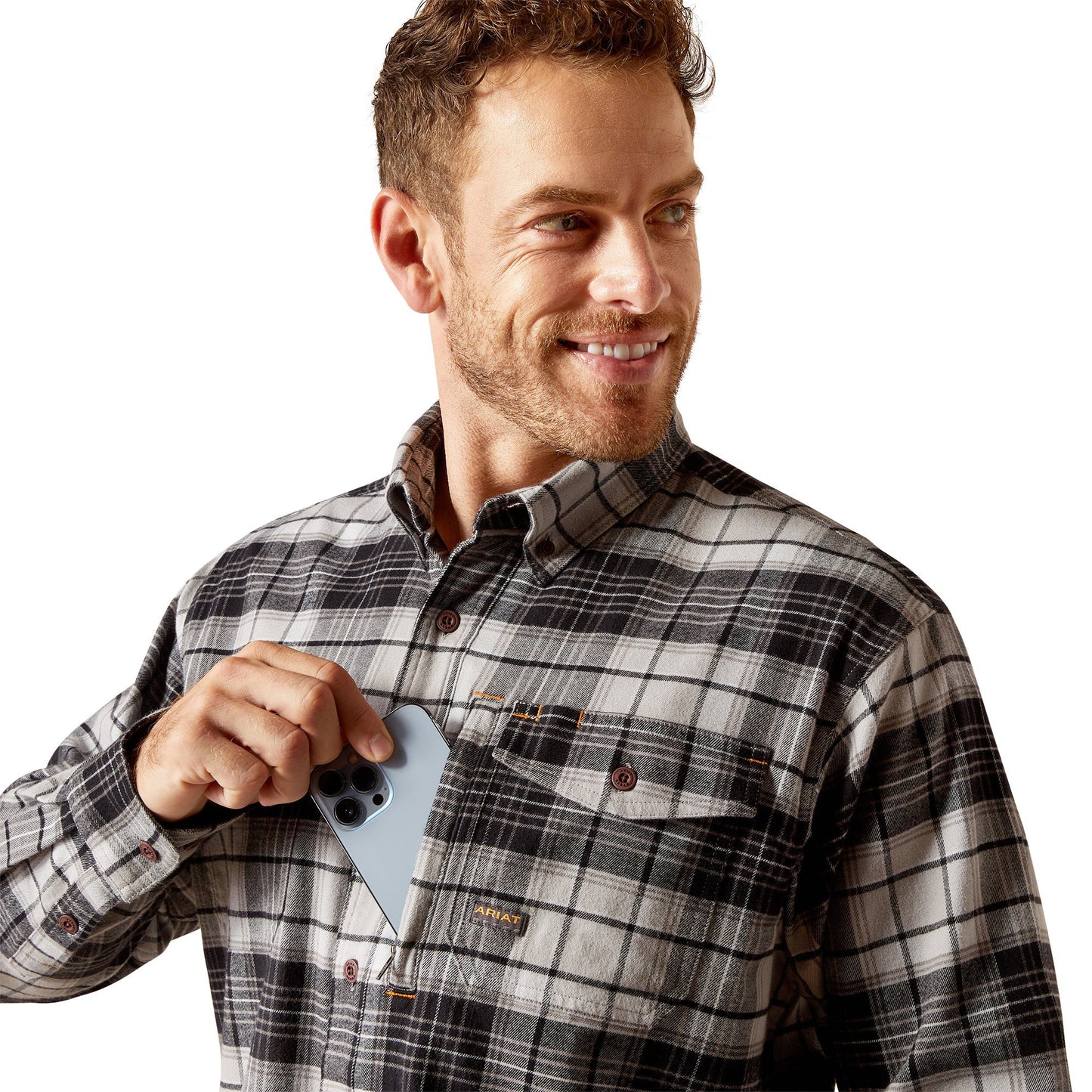 Koszula męska Ariat Men's Rebar Durastretch™ Charcoal Flannel