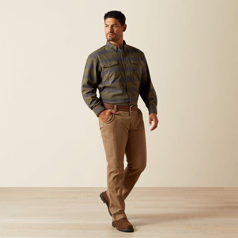 Koszula męska ARIAT Rebar Flannel Burnt Olive DuraStretch Work Shirt