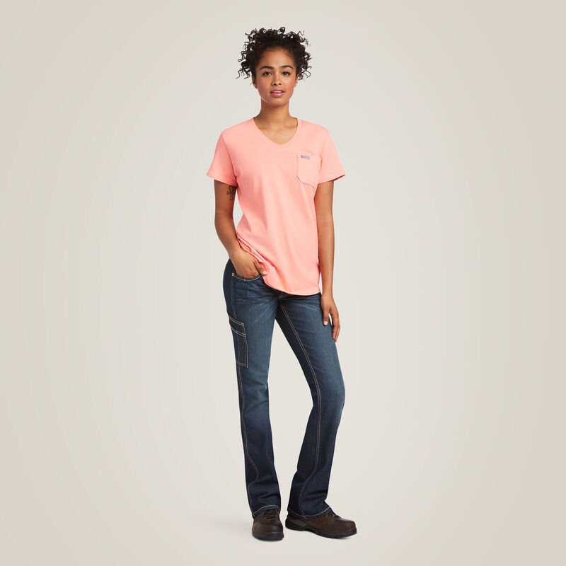Koszulka Damska Ariat Rebar Cotton Strong V-Neck Melon