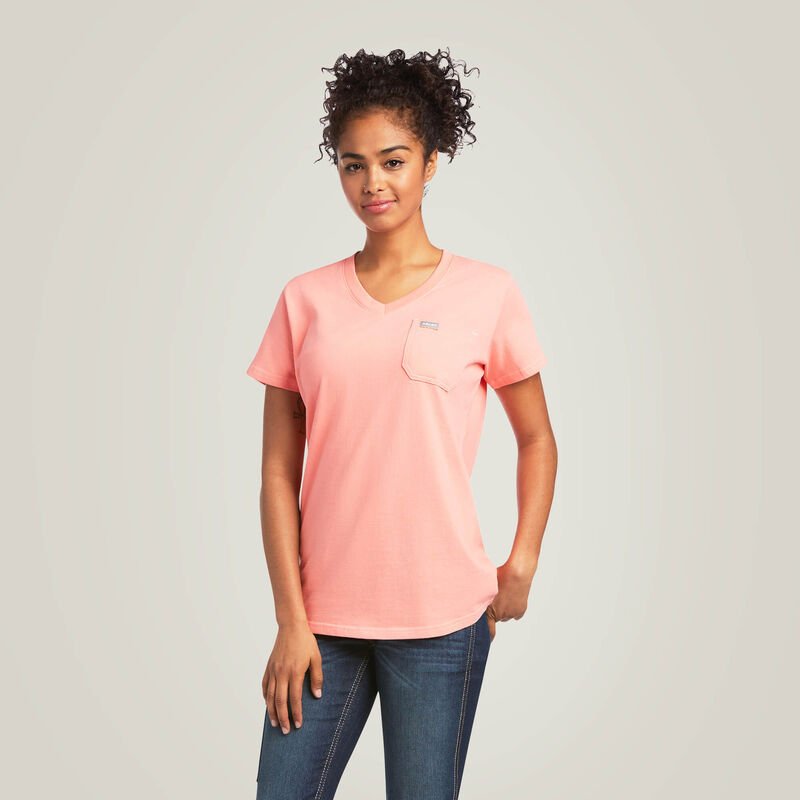 Koszulka Damska Ariat Rebar Cotton Strong V-Neck Melon