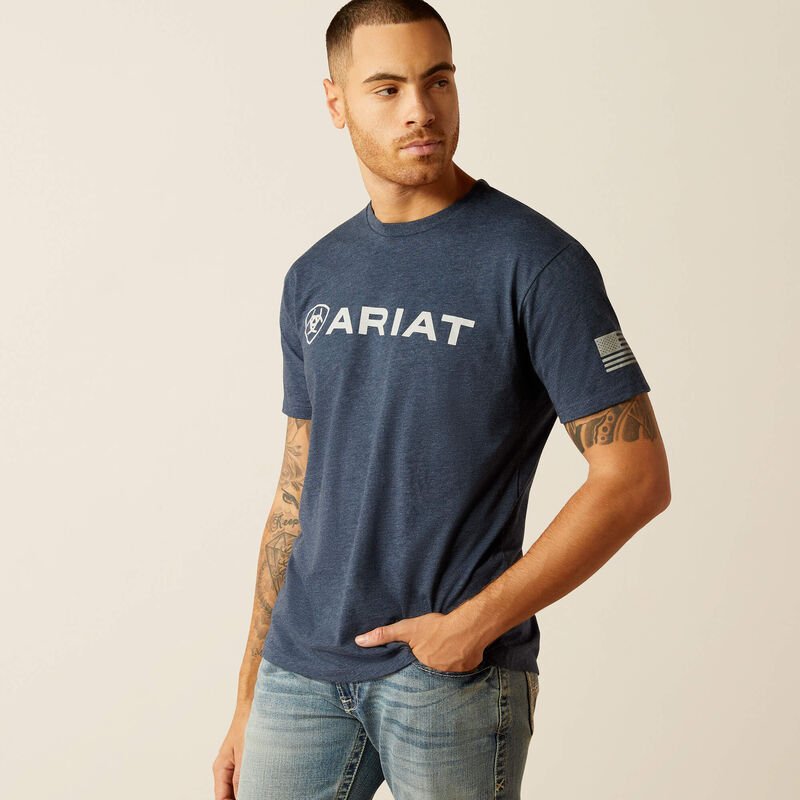 Koszulka męska z flagą Ariat Shield - Navy Heather