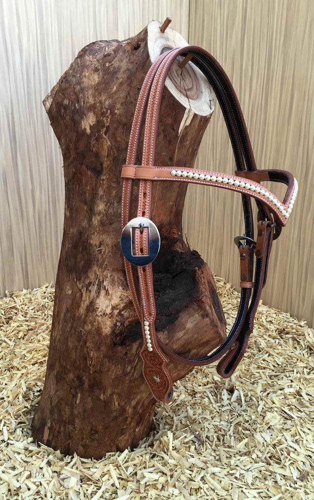 Ogłowie westernowe ozdobione perełkami Swarovskeigo