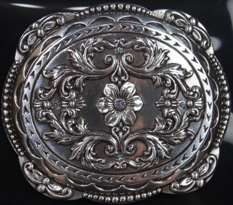 Klamra Blazin Roxx Oval Floral Rhinestones Silver