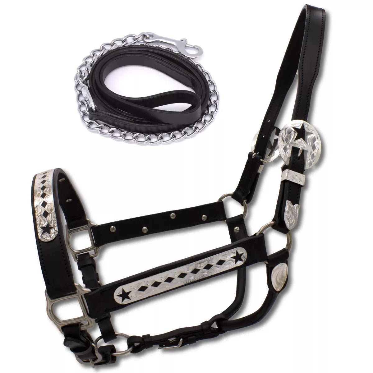 Kožená výstavná ohlávka s retiazkou SW11463