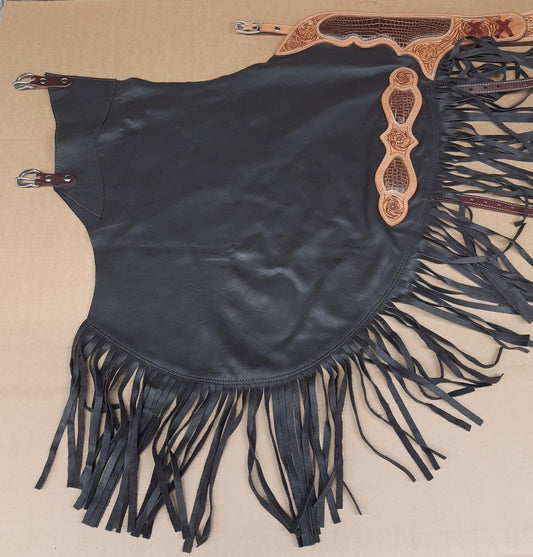 Brązowe  chapsy typu chink ze skóry bawolej