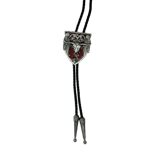 Bolo Tie Western Longhorn -Black & Red