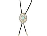 Bolo Double S Oval Flower Concho with Turquoise