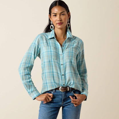 Damska Koszula Kowbojska Billie Jean Western Shirt Turquoise Plaid
