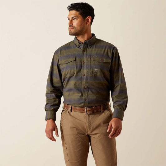 Koszula męska ARIAT Rebar Flannel Burnt Olive DuraStretch Work Shirt