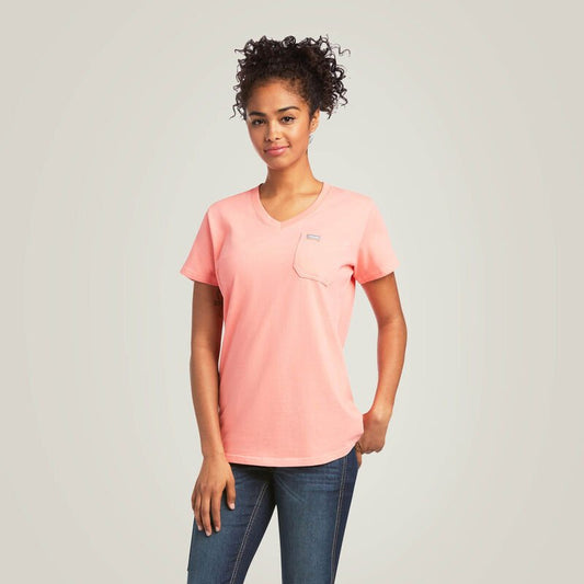 Koszulka Damska Ariat Rebar Cotton Strong V-Neck Melon