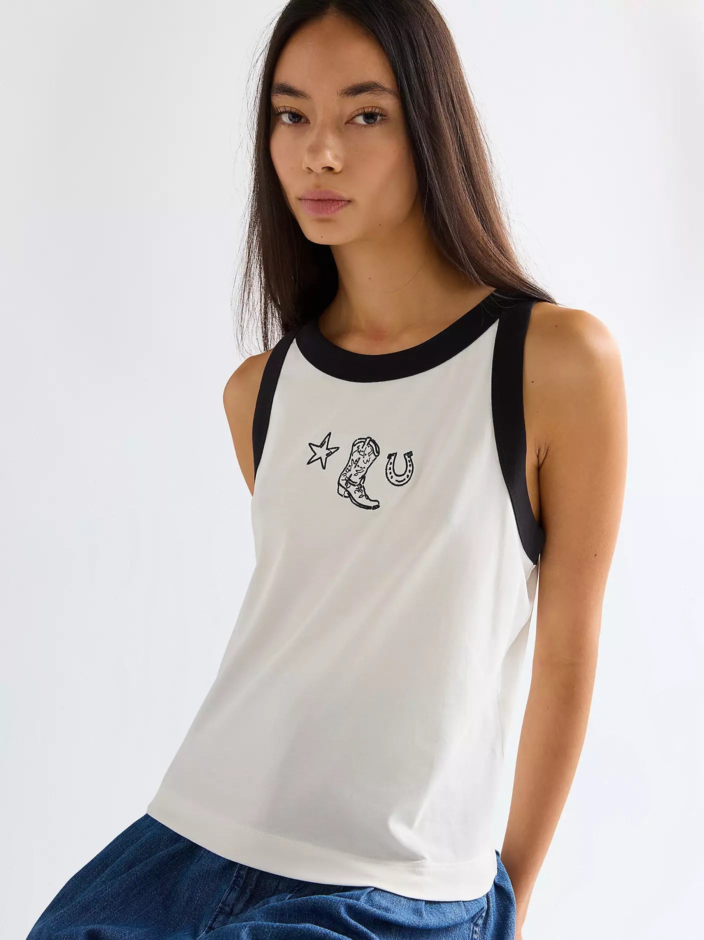 Top damski Wrangler Slim Ringer - Worn White