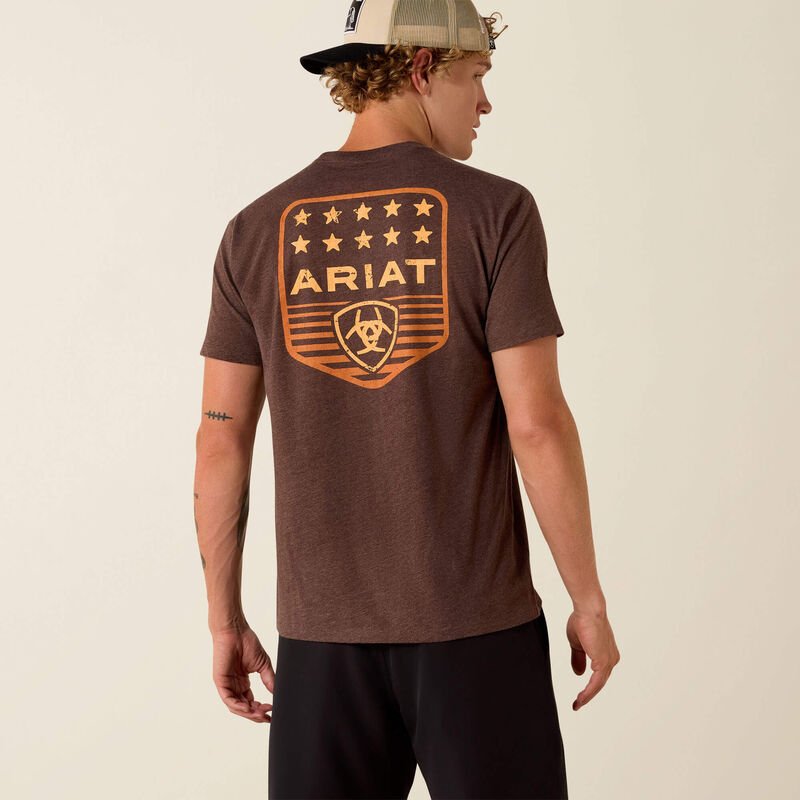 Koszulka Ariat Stripe Patriotic Badge Brown Heather