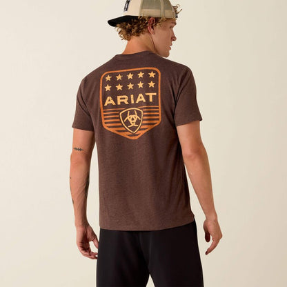 Koszulka Ariat Stripe Patriotic Badge Brown Heather