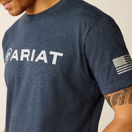 Koszulka męska  z flagą Ariat Shield - Navy Heather