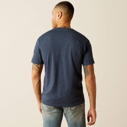 Koszulka męska  z flagą Ariat Shield - Navy Heather
