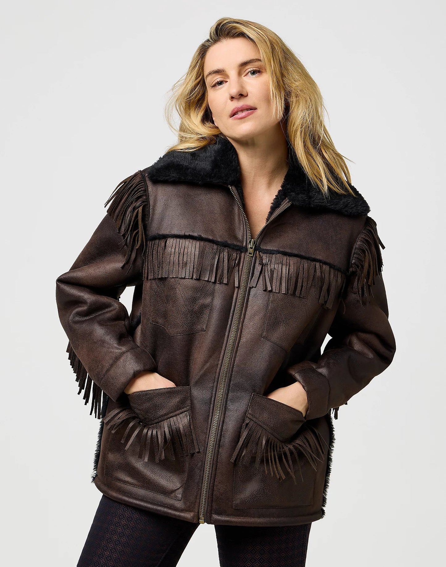 Wrangler Relaxed Fringe Brown Leather
