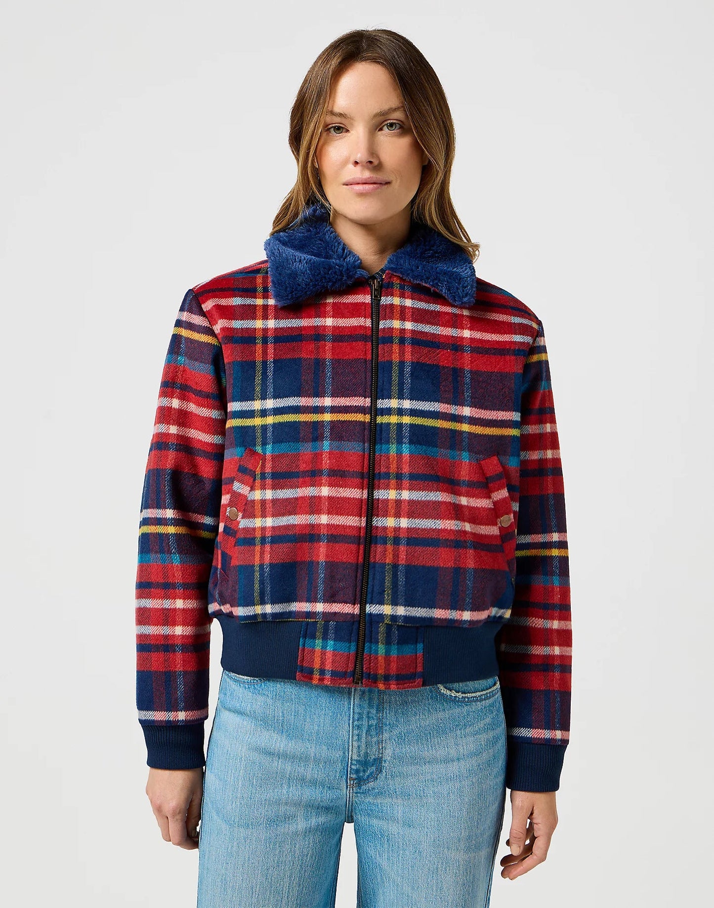 Damska Kurtka Wranger Aviator Jacket in Red Tartan