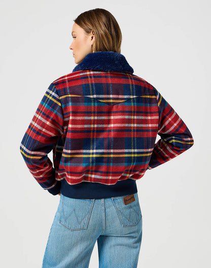 Damska Kurtka Wranger Aviator Jacket in Red Tartan